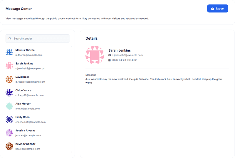 Listener Message Center Screenshot
