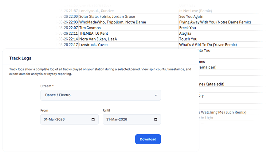 Royalty Compliance Exportable Logs View